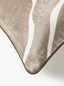 Housse de coussin en velours Seraphina, Velours (51 % coton, 49 % viscose), Taupe, blanc, larg. 30 x long. 50 cm