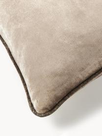 Housse de coussin en velours Seraphina, Velours (51 % coton, 49 % viscose), Taupe, blanc, larg. 30 x long. 50 cm