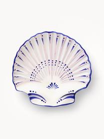 Handgemaakte serveerplateau Shell, Keramiek, Donkerblauw, wit, B 34 x D 35 cm