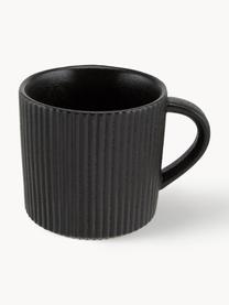 Tasses à surface striée mate Neri, 2 pièces, Grès cérame, Noir, mat, Ø 9 x haut 9 cm, 350 ml