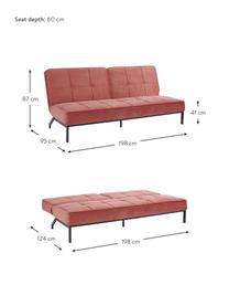 Sofá cama de terciopelo Perugia (3 plazas), plegable, Tapizado: poliéster Alta resistenci, Patas: metal pintado, Terciopelo naranja coral, An 198 x F 95 cm