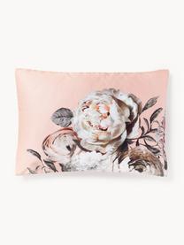 Funda de almohada de satén de algodón Blossom, Rosa pálido, muliticolor, An 45 x L 110 cm