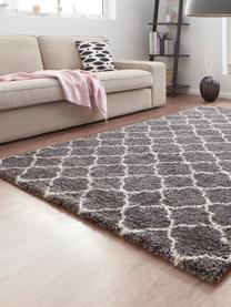 Tapis poils longs gris crème Grace, Gris foncé, crème