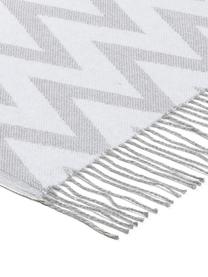 Plaid coton gris zigzag Ella, 100 % coton, Gris, gris clair, larg. 140 x long. 170 cm