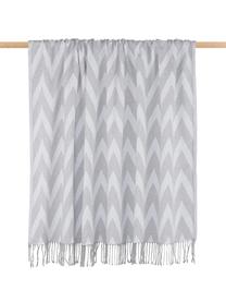 Plaid coton gris zigzag Ella, 100 % coton, Gris, gris clair, larg. 140 x long. 170 cm