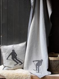 Housse de coussin 50x50 motif hivernal Skiers, 85 % coton, 15 % polyacrylique, Gris clair, gris, larg. 50 x long. 50 cm