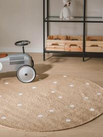 Ručně tkaný kulatý dětský koberec z juty Pippa, 100 % juta, Světle hnědá, bílá, Ø 115 cm (velikost S)