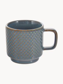 Tazas originales de café espresso Lara, 4 uds., Gres, Gris azulado, marrón, Ø 6 x Al 6 cm, 120 ml