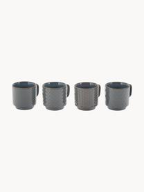 Espresso kopjes met patroon Lara, set van 4, Keramiek, Blauwgrijs, bruin, Ø 6 x H 6 cm, 120 ml