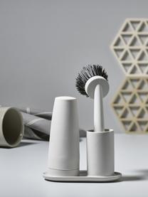 Spülmittelspender Plain mit Spülbürste, 3er-Set, Keramik, Silikon, Kunststoff (ABS), Hellgrau, B 15 x H 22 cm