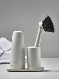 Distributeur de détergent avec brosse à vaisselle Plain, 3 élém., Céramique, silicone, plastique (ABS), Gris clair, larg. 15 x haut. 22 cm