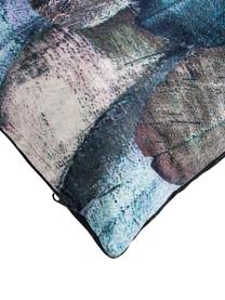 Coussin 50x50 velours imprimé plumes Janeiro, Endroit : multicolore Envers : noir