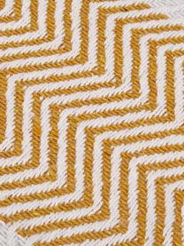 Katoenen plaid Pom Pom met strepen patroon in wit/geel, 100% katoen, Gebroken wit, honinggeel, 130 x 170 cm