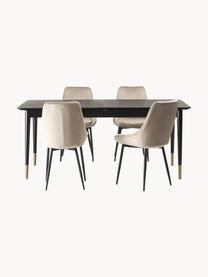 Set de mesa de comedor Fenwood con sillas Sierra, 5 pzas., Tablero: tablero de fibras de dens, Patas: madera de roble maciza, t, Tapizado: 100% terciopelo de poliés, Patas: metal pintado, Terciopelo beige, negro, latón, Set de diferentes tamaños