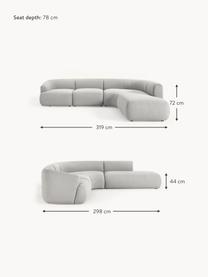 Modulares Bouclé-Ecksofa Sofia (4-Sitzer), Bezug: Bouclé (100 % Polyester) , Gestell: Fichtenholz, Spanplatte, , Bouclé Hellgrau, B 319 x T 298 cm, Eckteil rechts