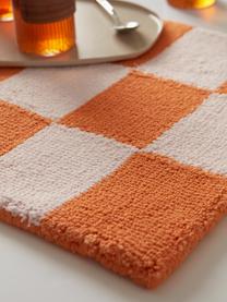 Handgetufte placemats Kio Check, 4 stuks, 100% katoen, Oranje, Off White, B 35 x L 45 cm