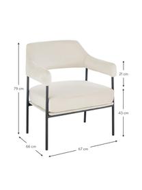 Sedia a poltrona in velluto bianco Zoe, Rivestimento: velluto (poliestere) Il r, Struttura: metallo verniciato a polv, Teddy bianco crema, Larg. 67 x Prof. 66 cm