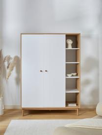 Grande armoire scandi blanche 2 portes et compartiments ouverts Nathan, Bois, blanc enduit, larg. 133 x haut. 186 cm
