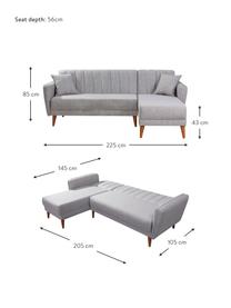 Leinen-Ecksofa Aqua (3-Sitzer) mit Schlaffunktion, Bezug: Leinen, Gestell: Hornbaumholz, Metall, Füße: Holz, Grau, B 225 x T 145 cm