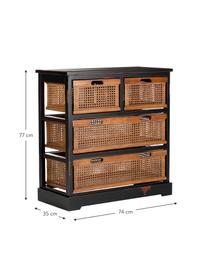 Cassettiera in rattan Bantu, Legno naturale, nero, Larg. 74 x Alt. 77 cm