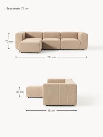 Canapé modulable 4 places en bouclette avec pouf Lena, Bouclette beige, larg. 287 x prof. 181 cm