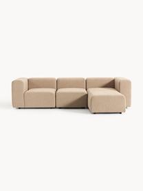 Modulares Bouclé-Sofa Lena (4-Sitzer) mit Hocker (links/rechts), Bezug: Bouclé (93 % Polyester, 6, Gestell: Buchenholz, Spanplatte, H, Füße: Kunststoff, Bouclé Beige, B 287 x T 181 cm