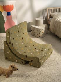 Fauteuil en bouclette pour enfants fait main Moon, Bouclette vert olive, aspect terrazzo, larg. 55 x haut. 80 cm