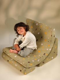 Fauteuil en bouclette pour enfants fait main Moon, Bouclette vert olive, aspect terrazzo, larg. 55 x haut. 80 cm