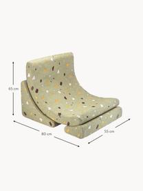 Handgefertigter Bouclé-Kindersessel Moon, Bouclé Olivgrün, Terrazzo-Optik, B 55 x T 80 cm