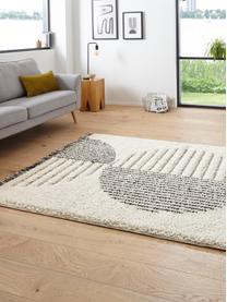 Tapis shaggy vintage Handira, Beige, noir