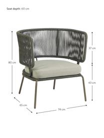 Garten-Loungesessel Nadin mit geflochtenem Seil, Gestell: Metall, verzinkt und lack, Bezug: Polyester, Graugrün, B 74 x T 65 cm