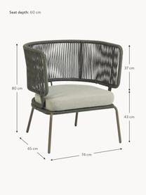 Garten-Loungesessel Nadin mit geflochtenem Seil, Gestell: Metall, verzinkt und lack, Bezug: Polyester, Webstoff Hellbeige, Olivgrün, B 74 x T 65 cm