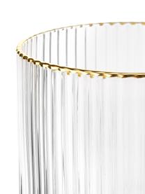 Vasos artesanales con relieve Minna, 4 uds., Vidrio soplado artesanalmente, Transparente con borde dorado, Ø 8 x Al 10 cm, 300 ml