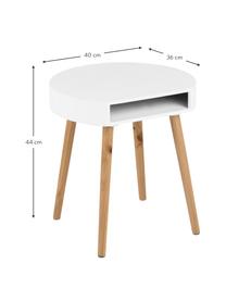 Stolik pomocniczy z miejscem do przechowywania Ela, Drewno lakierowane, Biały, drewno naturalne, S 40 x G 36 cm