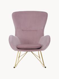 Fluwelen schommelstoel Wing met metalen poten, Bekleding: fluweel (polyester) Met 1, Frame: gegalvaniseerd metaal, Fluweel roze, goudkleurig, B 76 x D 108 cm