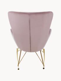 Fauteuil à bascule en velours avec pieds en métal Wing, Velours rose, doré, larg. 76 x prof. 108 cm