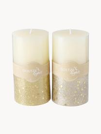 Set de velas pilar Praga, 2 uds., Cera, Beige, dorado, Ø 7 x Al 9 cm