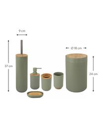Komplet akcesoriów łazienkowych Decent, 6 elem., Szałwiowy zielony, jasne drewno naturalne, Komplet z różnymi rozmiarami