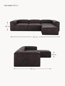 Modulares Sofa Lennon (4-Sitzer) aus recyceltem Leder mit Hocker, Bezug: Recyceltes Leder (70 % Le, Gestell: Massives Holz, Sperrholz, Füße: Kunststoff, Leder Taupe, B 327 x T 207 cm