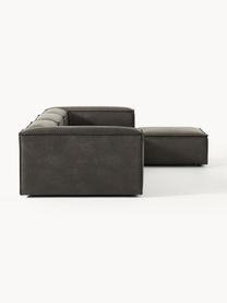 Modulares Sofa Lennon (4-Sitzer) aus recyceltem Leder mit Hocker, Bezug: Recyceltes Leder (70 % Le, Gestell: Massives Holz, Sperrholz, Füße: Kunststoff Dieses Produkt, Leder Taupe, B 327 x T 207 cm