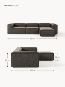 Modulares Sofa Lennon (4-Sitzer) aus recyceltem Leder mit Hocker, Bezug: Recyceltes Leder (70 % Le, Gestell: Massives Holz, Sperrholz, Leder Taupe, B 327 x T 207 cm