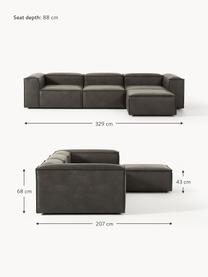 Sofa modułowa ze skóry z recyklingu z pufem Lennon (4-osobowa), Tapicerka: skóra z recyklingu (70% s, Stelaż: lite drewno, sklejka, Nogi: tworzywo sztuczne Ten pro, Skóra taupe, S 329 x G 207 cm