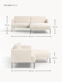 Kleines Ecksofa Fluente aus Teddystoff, Bezug: 100 % Polyester Der strap, Gestell: Massives Kiefernholz, Bir, Füße: Metall, pulverbeschichtet, Teddy Off White, B 198 x T 152 cm, Eckteil rechts