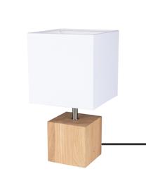 Kleine tafellamp Trongo van eikenhout, Lampenkap: stof, Lampvoet: eikenhout, geolied, Wit, lichtbruin, 15 x 30 cm