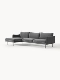 Samt-Ecksofa Moby, Bezug: Samt (Hochwertiger Polyes, Gestell: Massives Kiefernholz, Bir, Samt Grau, B 280 x T 160 cm, Eckteil links