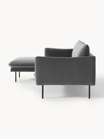 Samt-Ecksofa Moby, Bezug: Samt (Hochwertiger Polyes, Gestell: Massives Kiefernholz, Bir, Füße: Metall, pulverbeschichtet, Samt Grau, B 280 x T 160 cm, Eckteil links