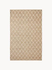 Handgemaakt jute vloerkleed Kunu, 100% jute, Bruin, wit, B 80 x L 150 cm (maat XS)