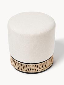 Pouf rond avec cannage Mara, Tissu beige clair, Ø 37 x haut. 39 cm