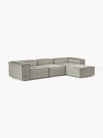 Modulares Sofa Lennon (4-Sitzer) aus Cord mit Hocker, Bezug: Cord (92 % Polyester, 8 %, Gestell: Massives Kiefernholz, Spe, Füße: Kunststoff Dieses Produkt, Cord Grau, B 327 x T 207 cm