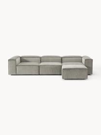 Modulares Sofa Lennon (4-Sitzer) aus Cord mit Hocker, Bezug: Cord (92 % Polyester, 8 %, Gestell: Massives Kiefernholz, Spe, Füße: Kunststoff Dieses Produkt, Cord Grau, B 327 x T 207 cm